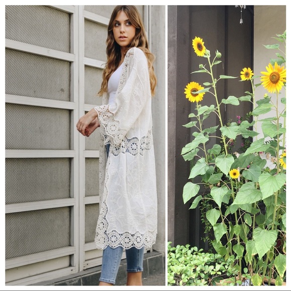 Anna Crochet Open Patch Longline Kimono - Picture 4 of 10